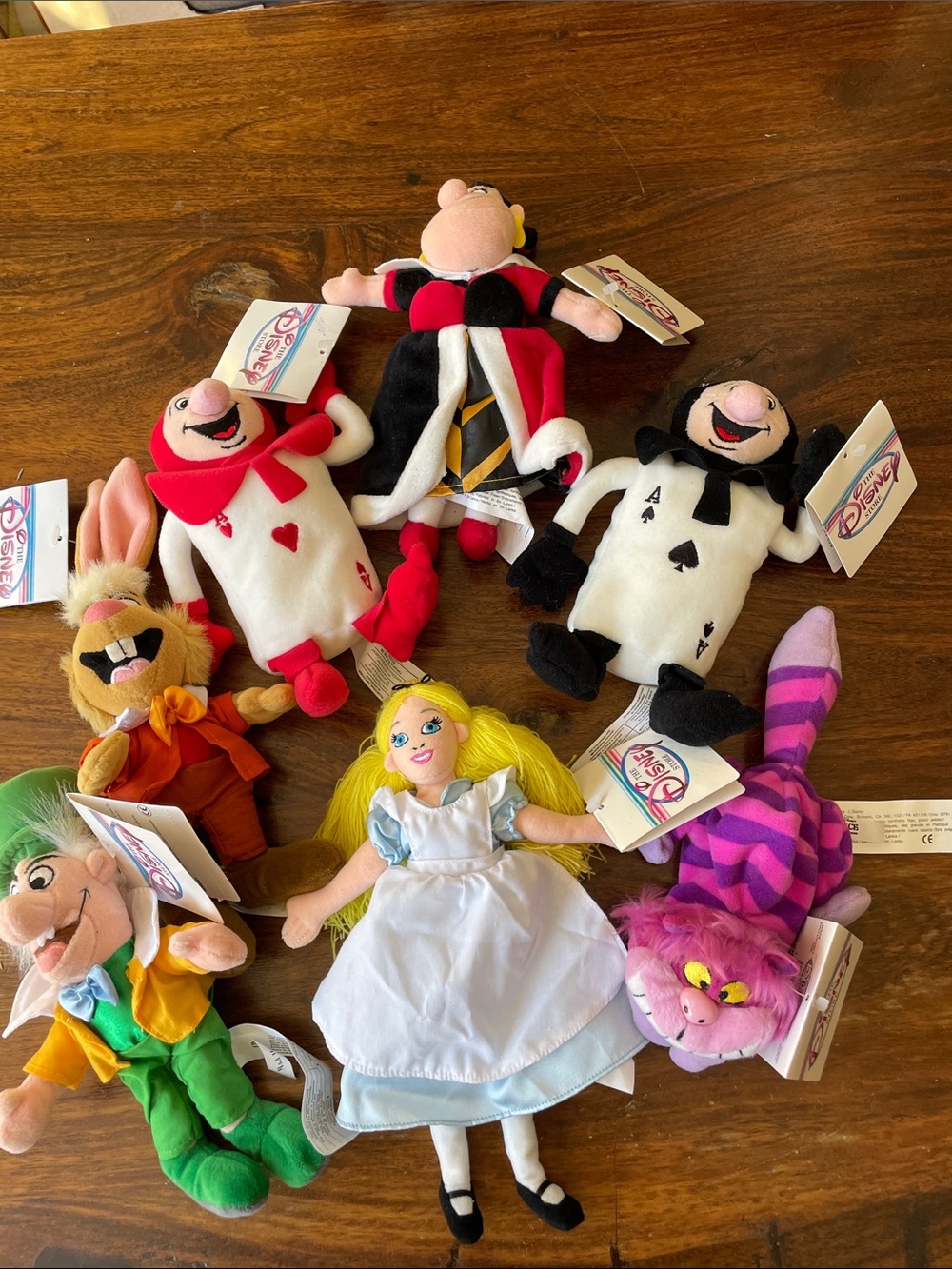 NWT 7 Alice in Wonderland DISNEY STORE Vintage Bean Bag Plush Set Cute
